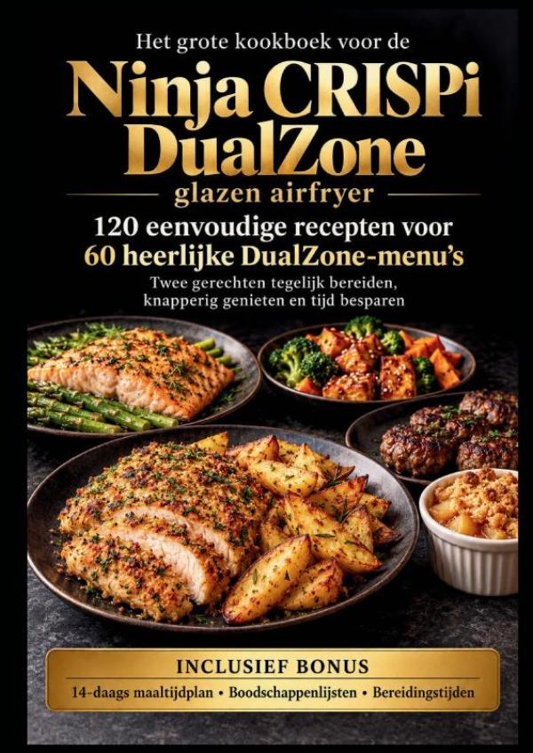 Omslag van Het grote kookboek voor de Ninja CRISPi DualZone glazen airfryer: 120 eenvoudige recepten voor 60 heerlijke DualZone-menu’s