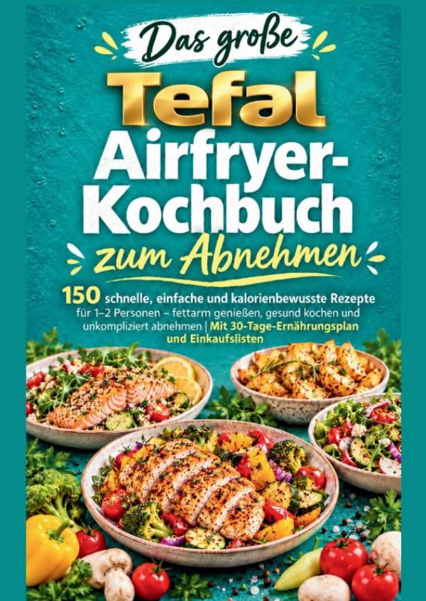 Omslag van Das große Tefal Airfryer-Kochbuch zum Abnehmen: 150 schnelle, einfache und kalorienbewusste Rezepte für 1–2 Personen