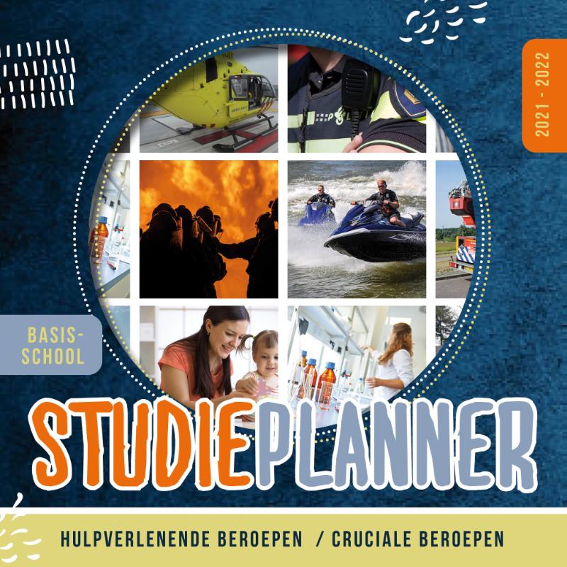 Omslag van Basisschoolstudieplanner 2021/22 'Cruciale beroepen'