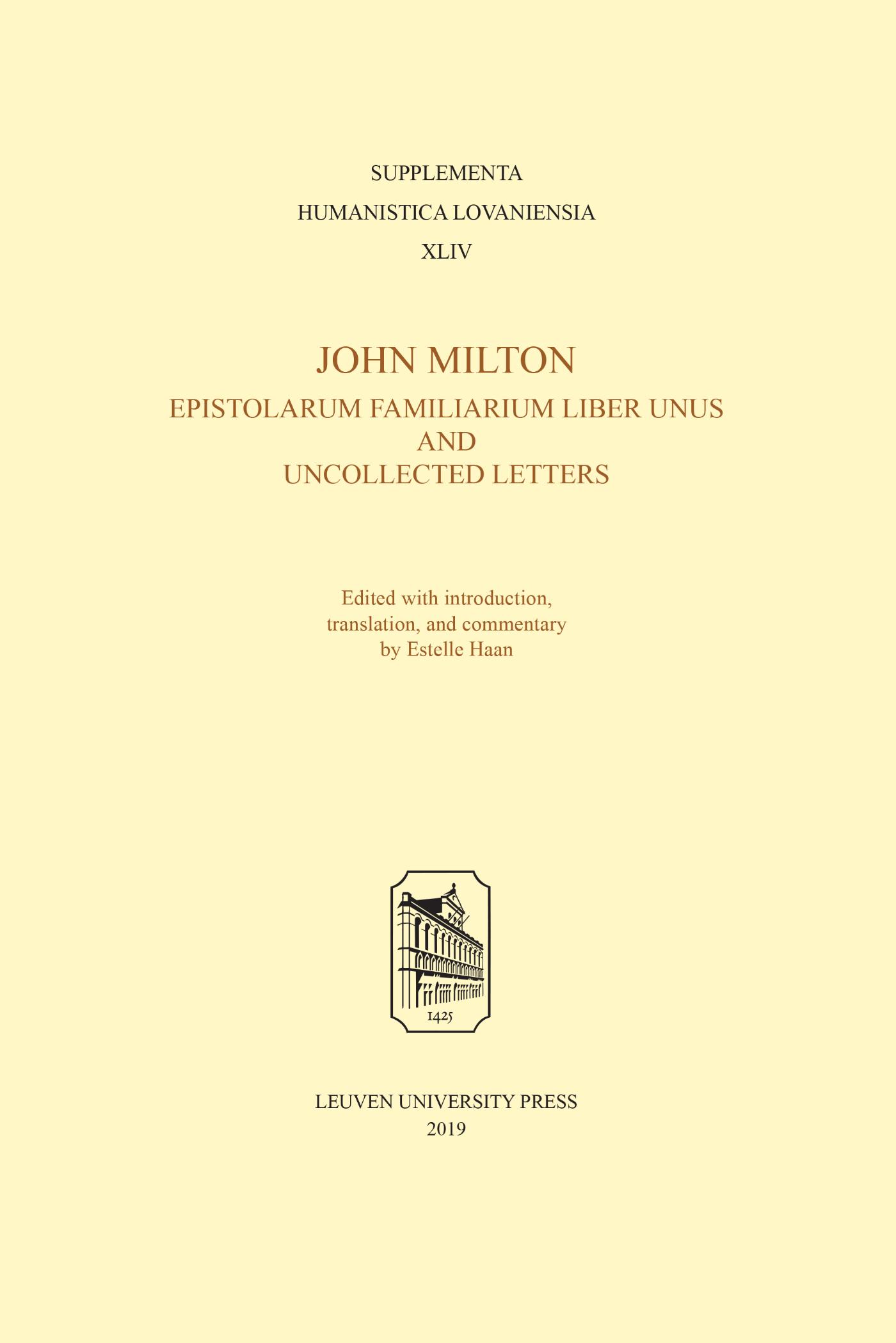 Omslag van John Milton, Epistolarum Familiarium Liber Unus and Uncollected Letters