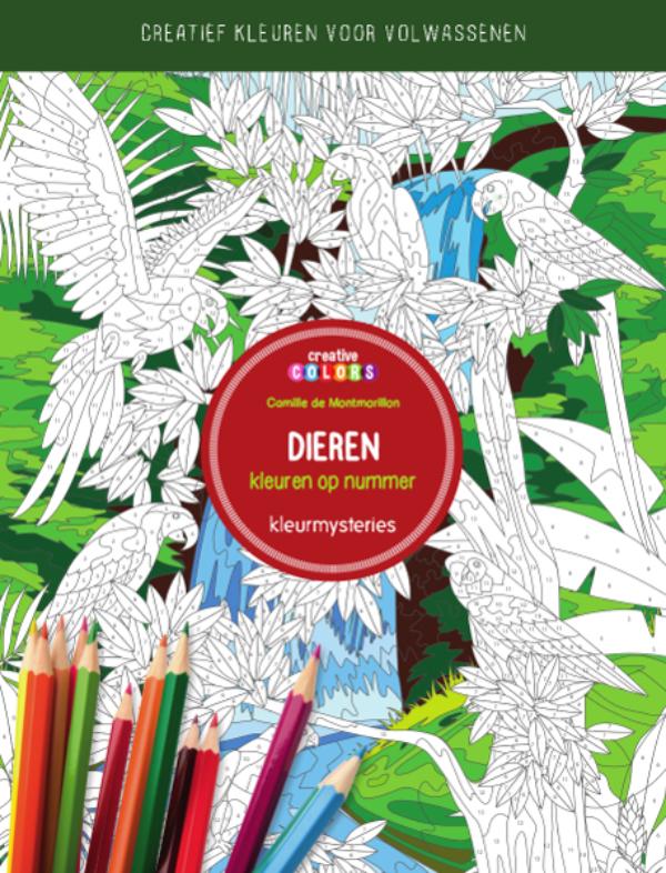 Omslag van Dieren, kleuren op nummer, kleuren voor volwassenen