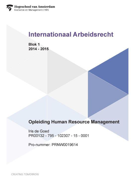 Omslag van Opleieing Human Resource Management Blok 1 2014-2015