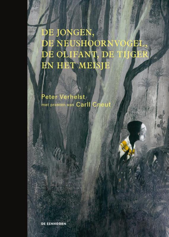 Omslag van De jongen, de neushoornvogel, de olifant, de tijger en het meisje