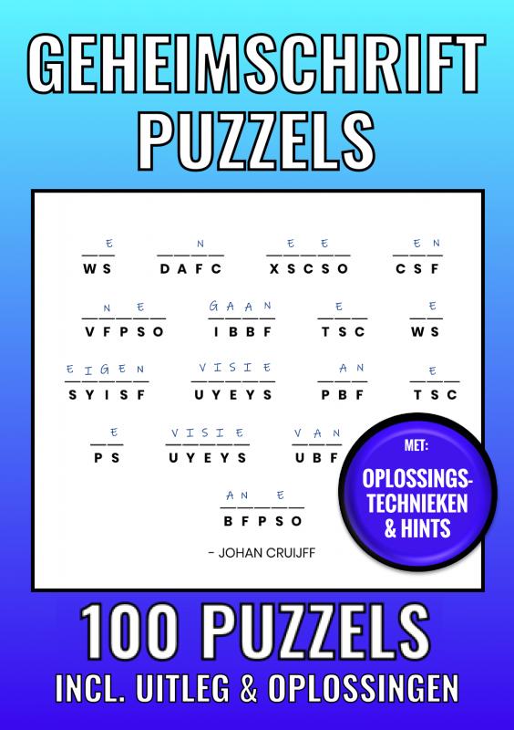 Omslag van Geheimschrift Puzzelboek Nr. 1 - 100 Puzzels - Incl. Uitleg, Hints en Oplossingstechieken