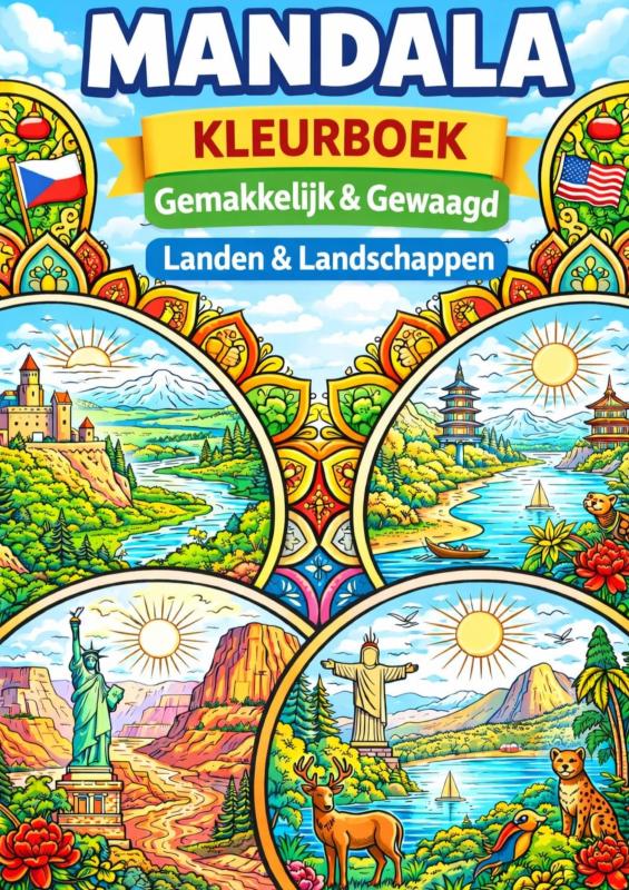 Omslag van Mandala Kleurboek, Landen & Landschappen (Gemakkelijk & Gewaagd)