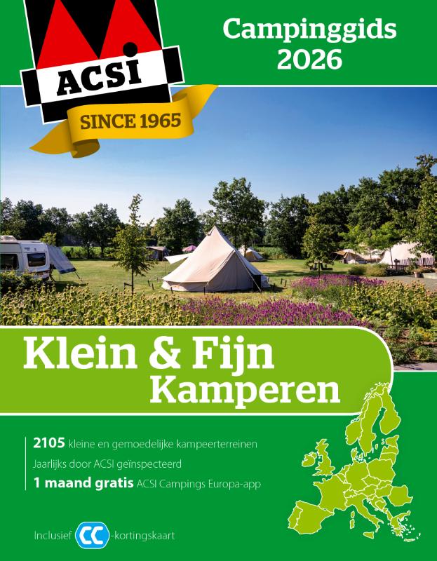 Omslag van ACSI Klein & Fijn Kamperen campinggids 2026