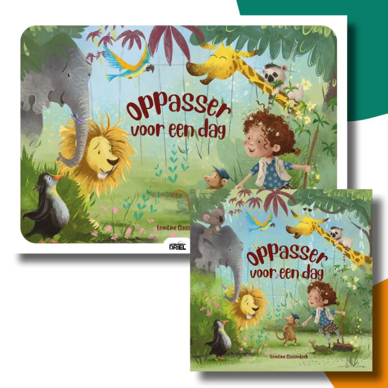 Omslag van Oppasser voor een dag kamishibai vertelplaten + boek