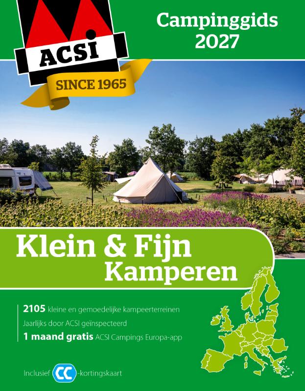 Omslag van ACSI Campinggids Klein & Fijn Kamperen 2027